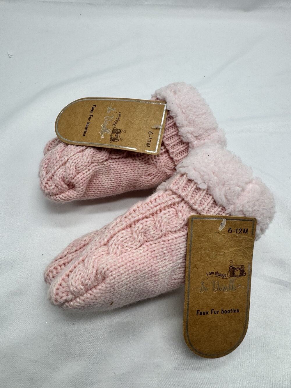 So ‘Dorable Faux Fir Lined Baby Booties Socks Pink 6-12 Mo NWT Winter Set Of 2